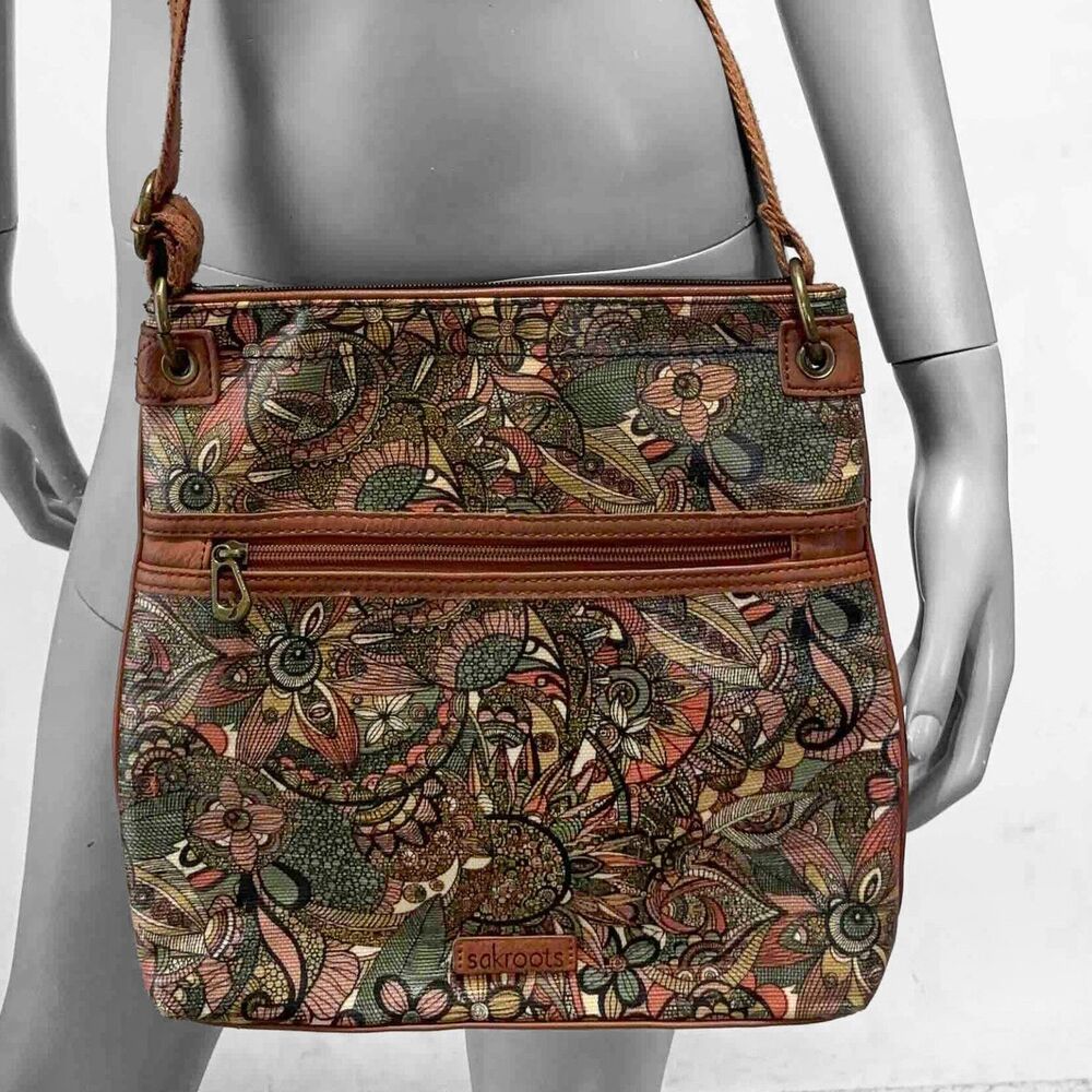 Sakroots Flat Cross Body Sienna Spirit Desert Print Earthy Neutral Boho Floral
